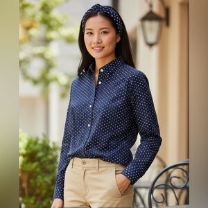 ❌SOLD❌Nautica Women's Navy Beach Dot Print Long-Sleeve Woven Shirt, Size M